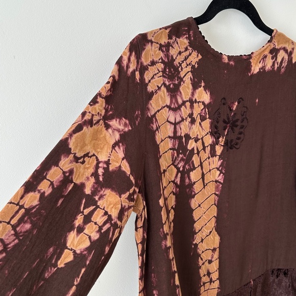 Pepita Brown Tie Dye Embroidered Velvet Button Up Top - Picture 14 of 16